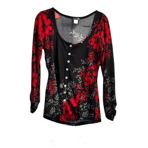 VENUS Black and Red Fitted Buttoned Blouse